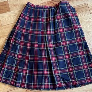 Pur Navy and Red Tartan Pleated Skirt